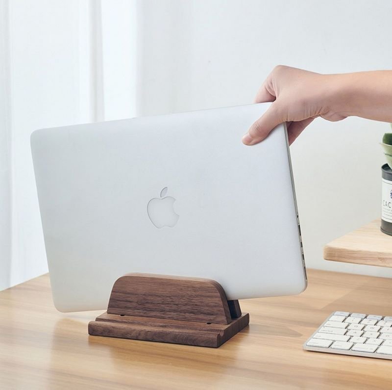 Laptop vertical stand - Vertical laptop holder - selling Black walnut wood laptop dock for macBook - Wooden desk accessories for home office decor