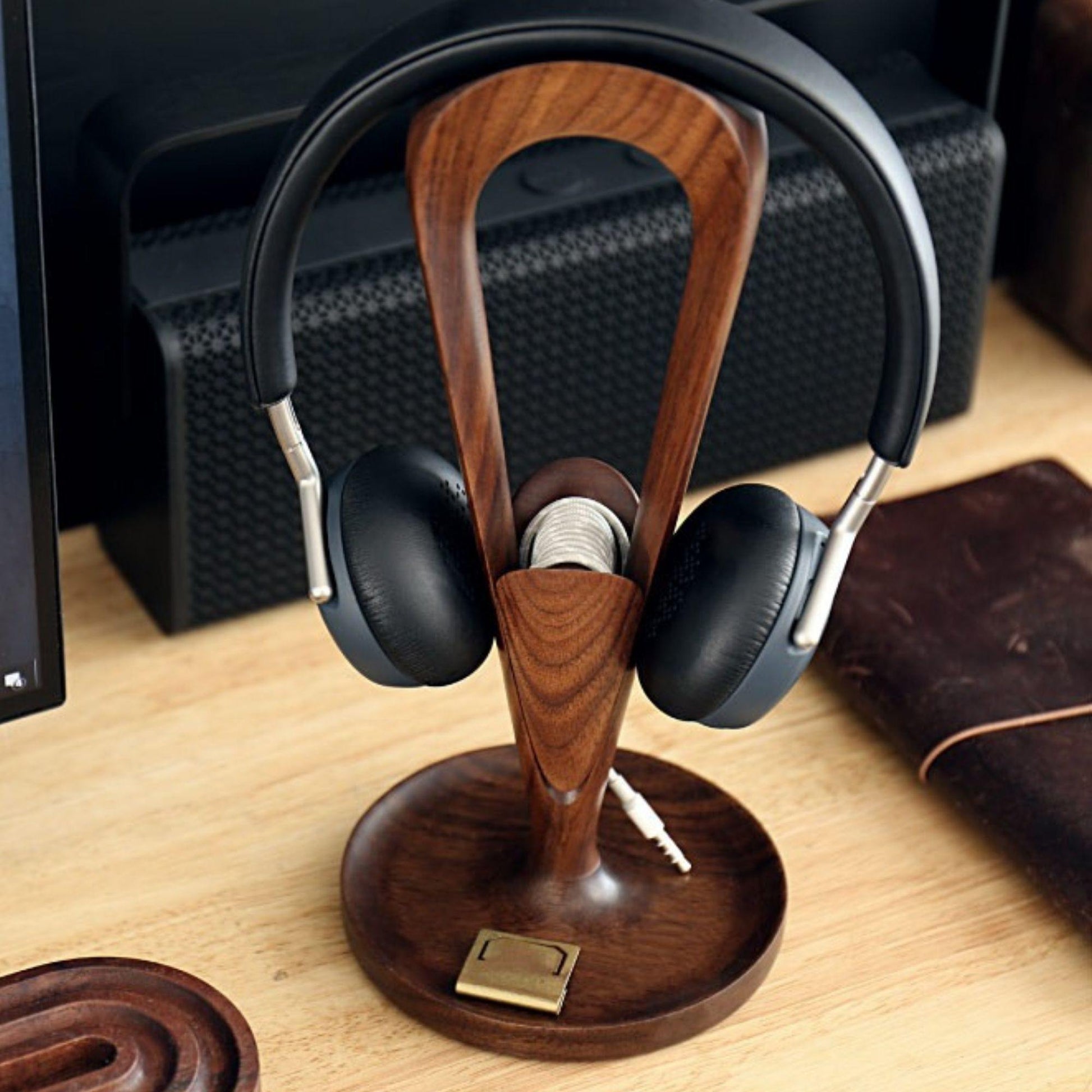 real wood headphone stand for desksetup