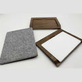 Apple Magic Trackpad Tray Wood Heavy Aluminium Felt iwoodstore Two wooden trays and a gray felt pad on a white background