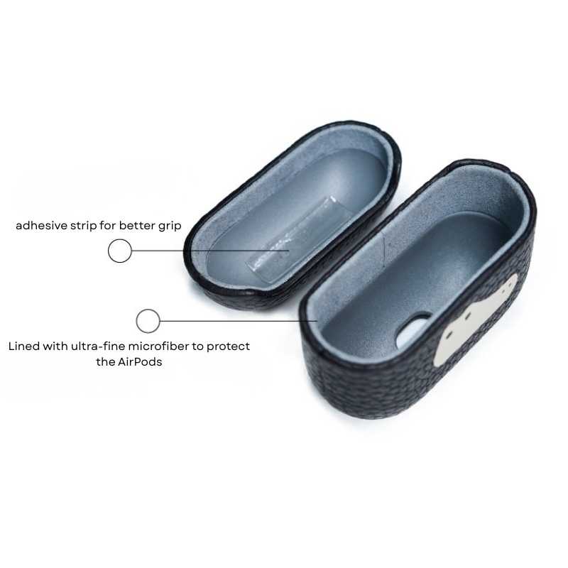 Cool Handmade Leather AirPods Pro 3 Case iWoodStore Gray earbud cases with adhesive strip and microfiber lining on a white background