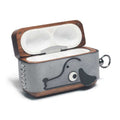 Cute Doggy AirPods Pro Case Wood Walnut Leather iwoodstore Wireless earbuds in a whale-shaped case with wooden accents on a white background