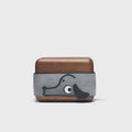 Cute Doggy AirPods Pro Case Wood Walnut Leather iwoodstore Wooden case with gray fabric patch featuring a dog design on a white background