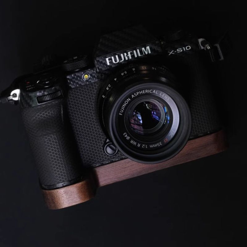 Fuji XS10 Handle Base Wooden Camera Handgrip for Fujifilm X-S10 Dark Ebony Brown Walnut Wood