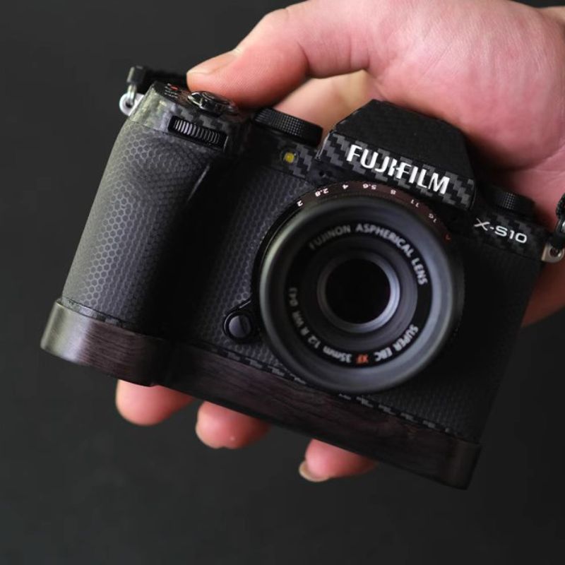 Fuji XS10 Handle Base Wooden Camera Handgrip for Fujifilm X-S10 Dark Ebony Brown Walnut Wood