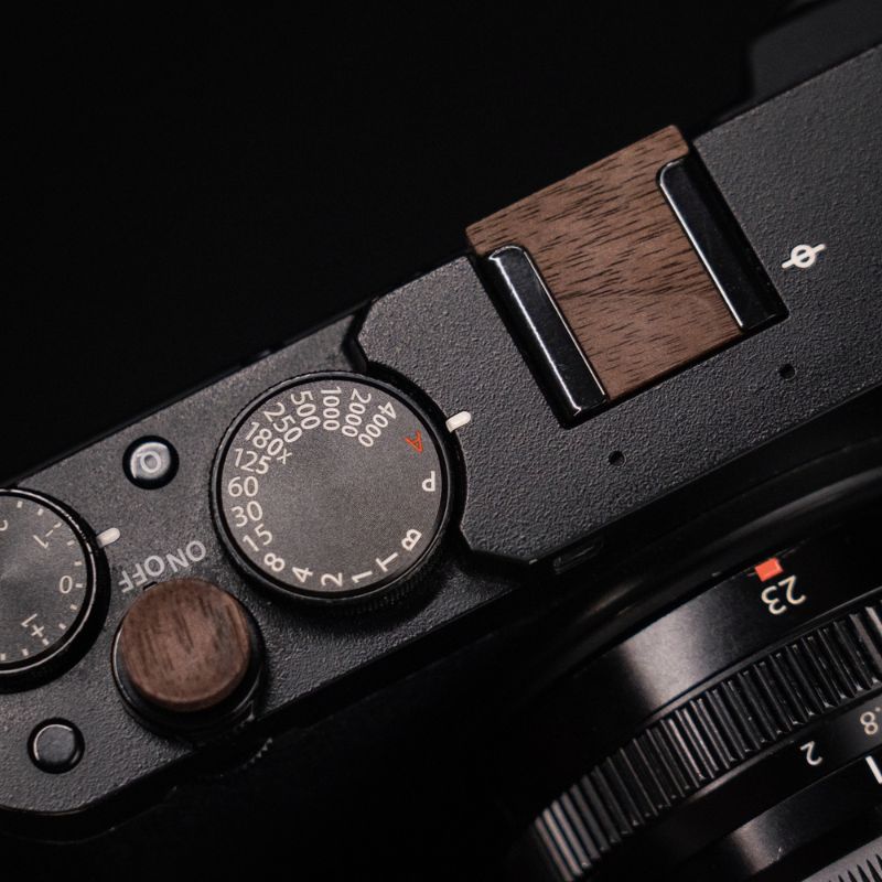 Fujifilm Universal Wooden Shutter Button and Hot Shoe Cover Set for XPro3, X100V, XT5  Screw Type Brown Walnut Dark Ebony Rosewood