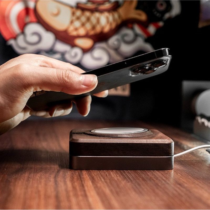 Handcrafted Dark Walnut MagSafe Holder for iPhone 14 & Compatible Models