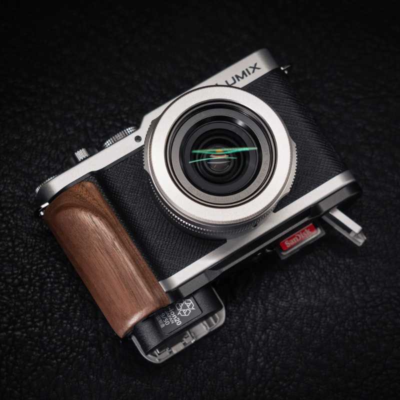 Wooden Hand Grip & Baseplate for Panasonic LUMIX L10 Black Walnut & Ebony