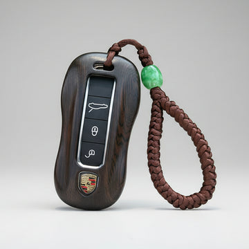 Premium Dark Ebony Sandalwood Key Fob Case for Porsche Macan Panamera Cayenne iWoodStore