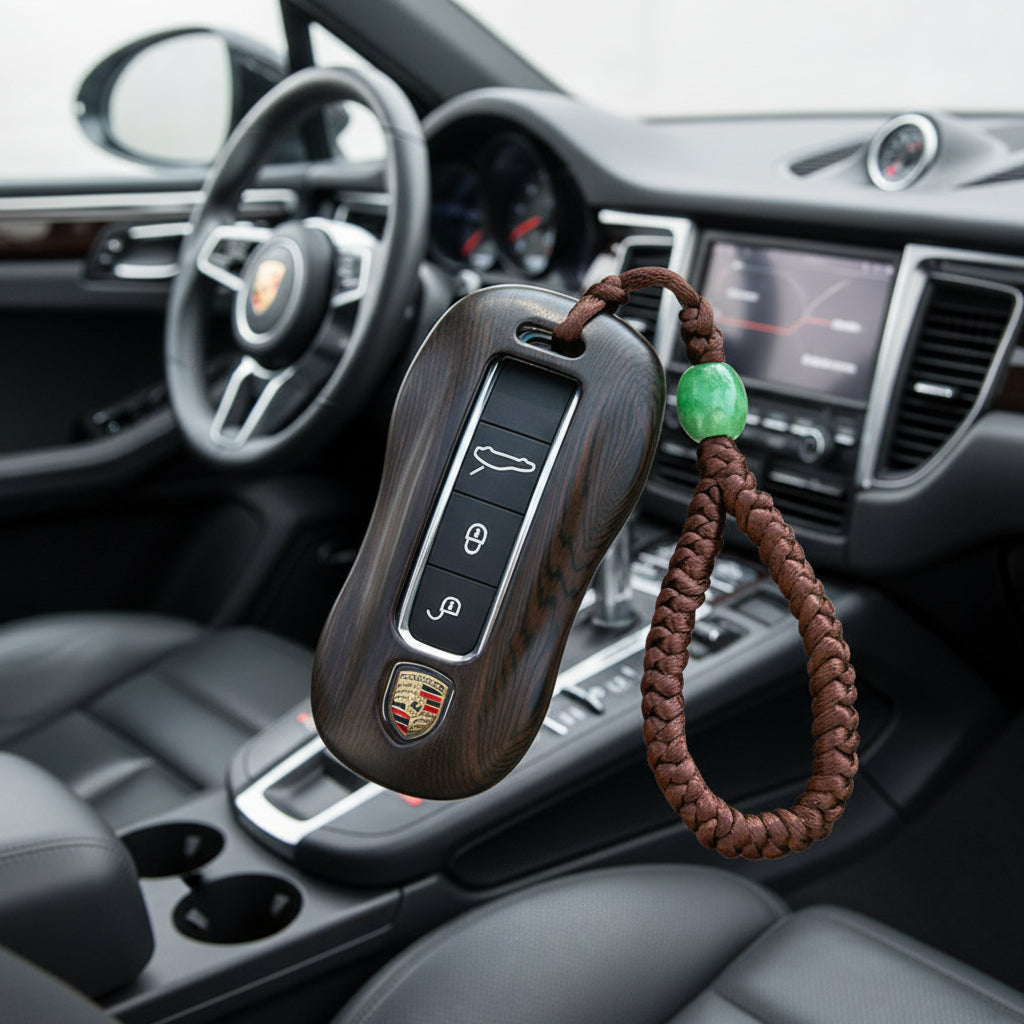 Premium Dark Ebony Sandalwood Key Fob Case for Porsche Macan Panamera Cayenne iWoodStore