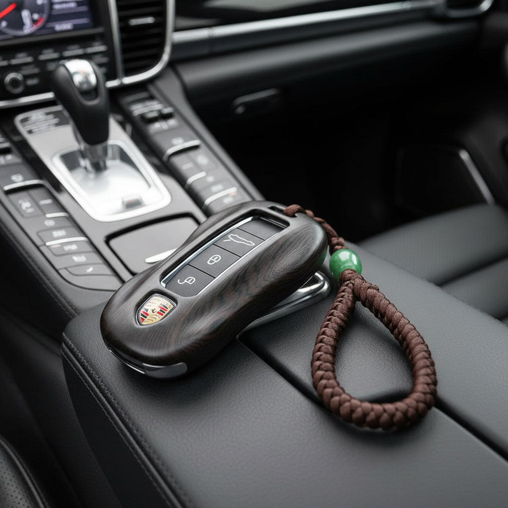 Premium Dark Ebony Sandalwood Key Fob Case for Porsche Macan Panamera Cayenne iWoodStore