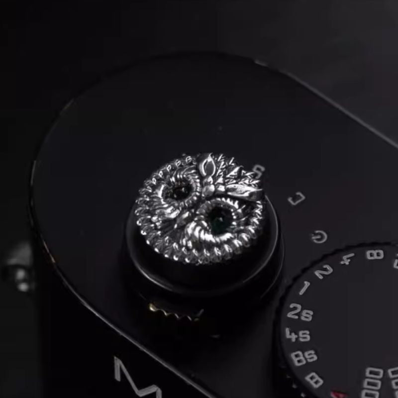 S925 Sterling Silver "Owl" Shutter Button & Hot Shoe Cover Set – Handmade for Fujifilm, Leica, & More