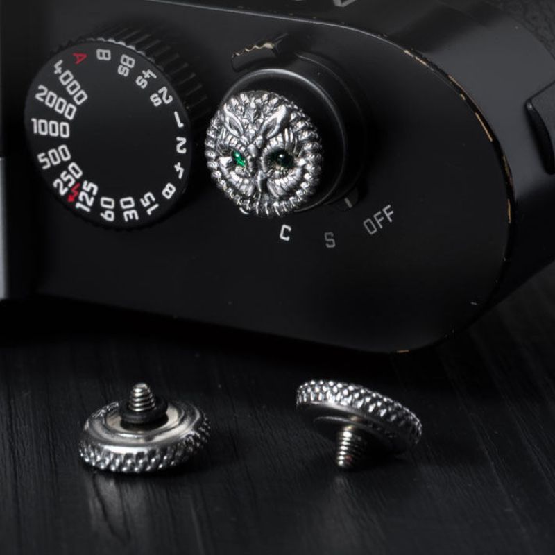 S925 Sterling Silver "Owl" Shutter Button & Hot Shoe Cover Set – Handmade for Fujifilm, Leica, & More