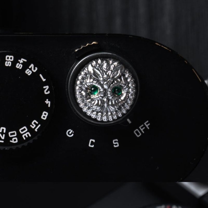 S925 Sterling Silver "Owl" Shutter Button & Hot Shoe Cover Set – Handmade for Fujifilm, Leica, & More