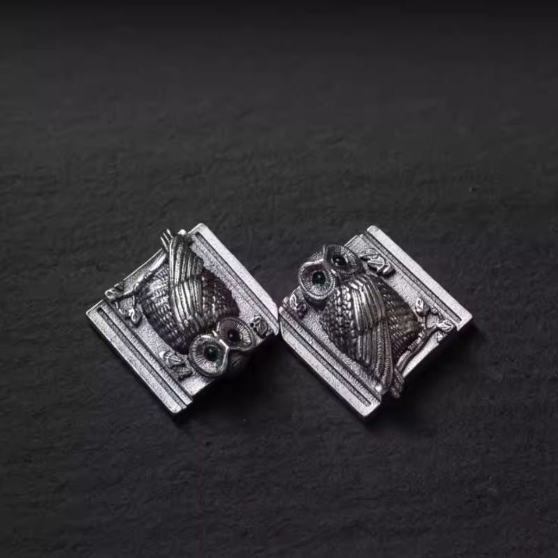 S925 Sterling Silver "Owl" Shutter Button & Hot Shoe Cover Set – Handmade for Fujifilm, Leica, & More