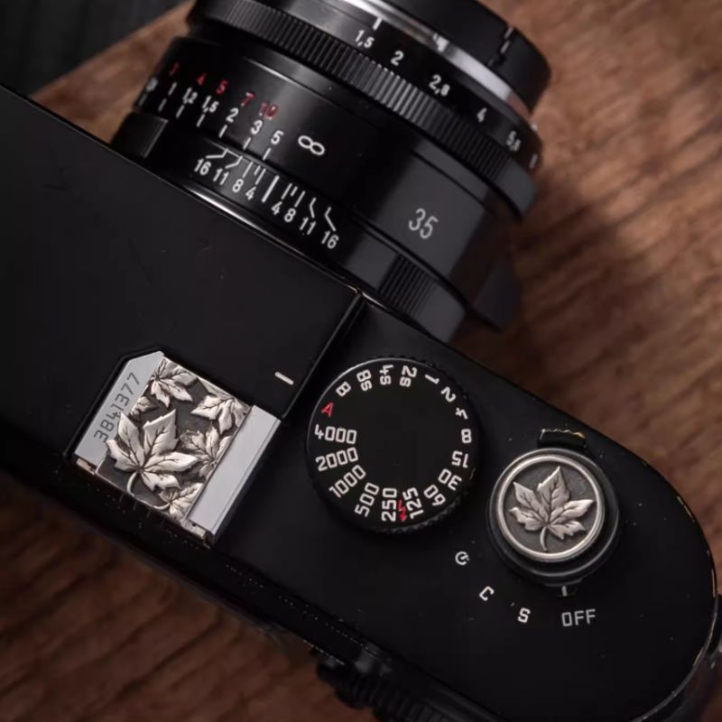 S925 Sterling Silver "Maple Leaf" Canadian Style Shutter Button & Hot Shoe Cover Set