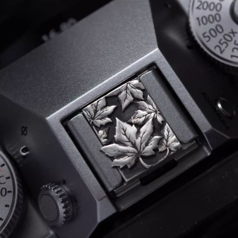 S925 Sterling Silver "Maple Leaf" Canadian Style Shutter Button & Hot Shoe Cover Set