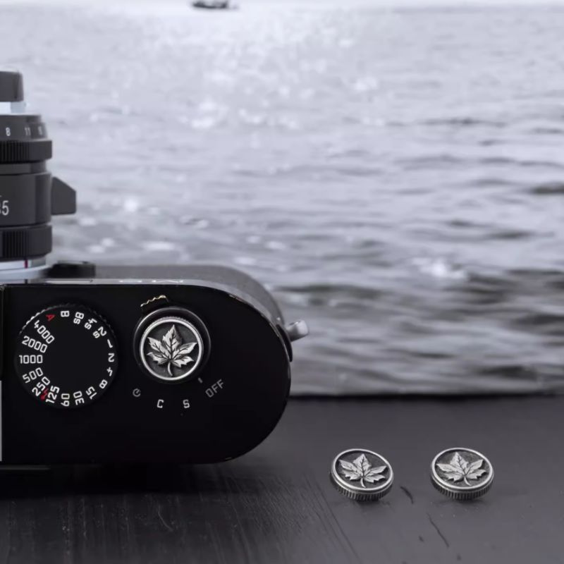 S925 Sterling Silver "Maple Leaf" Canadian Style Shutter Button & Hot Shoe Cover Set