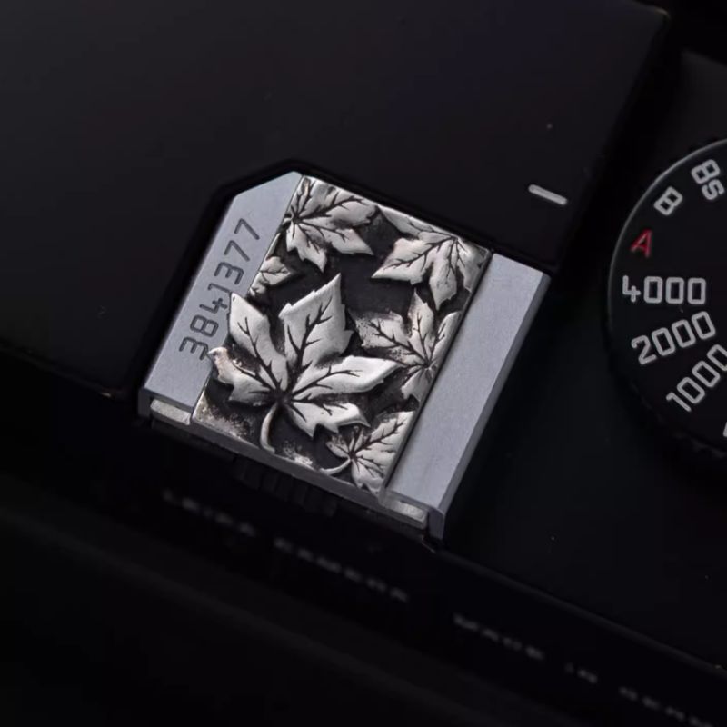 S925 Sterling Silver "Maple Leaf" Canadian Style Shutter Button & Hot Shoe Cover Set