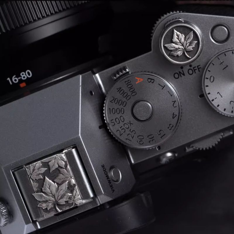 S925 Sterling Silver "Maple Leaf" Canadian Style Shutter Button & Hot Shoe Cover Set