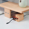 Wood Telescopic Retractable Data Cable Charging Cable For Desk iWoodStore Wooden desk with cable management system and a vase on top