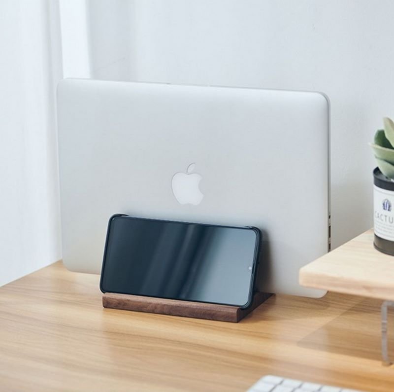 Custom Laptop vertical stand & holder - Black walnut wood laptop dock for macBook - Wooden desk accessories for home office outlets decor