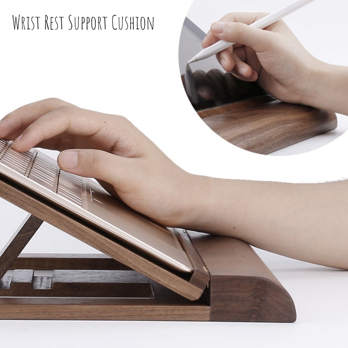 Adjustable Wooden Laptop Stand with Wrist Rest - Ergonomic Desk ...