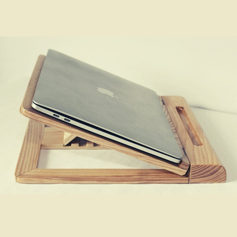 Adjustable Wooden Laptop Stand with Wrist Rest - Ergonomic Desk ...