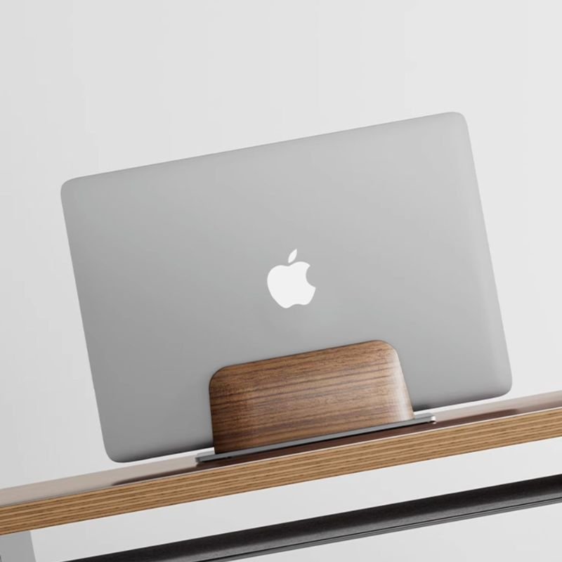 Dark Walnut Adjustable Vertical MacBook Stand with Metal Base