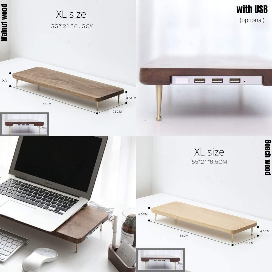 Beech Wood Monitor Holder with USB - iWoodStore