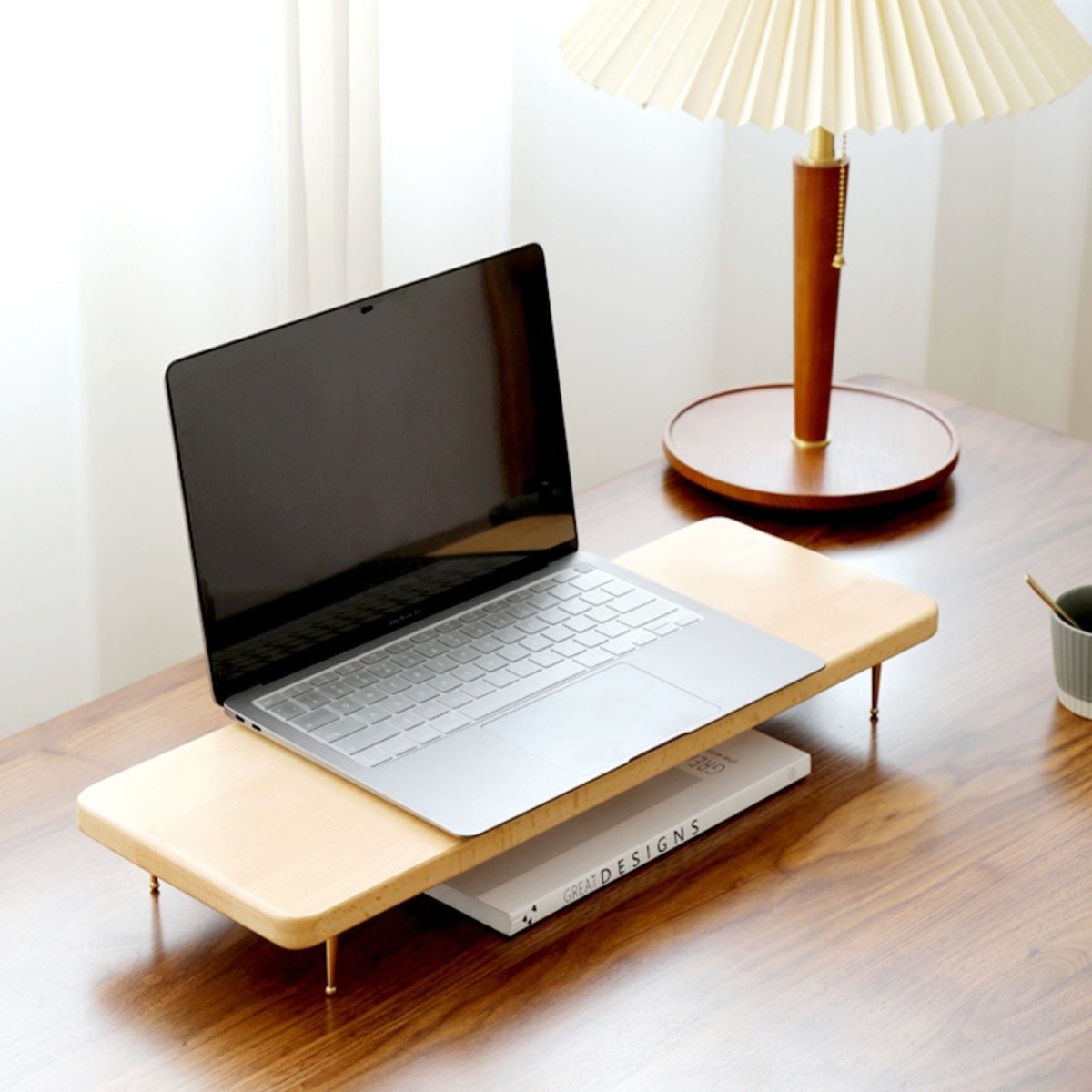 Desk Monitor Holder with Stylish Brass Legs and USB Ports