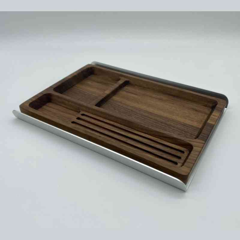 Solid Wood Aluminum Desk Storage Tray Organizer