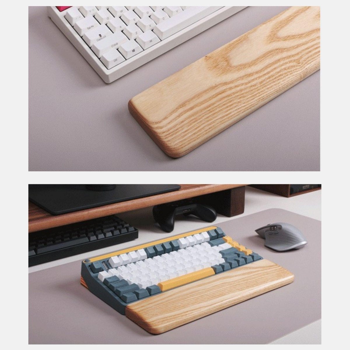 Light Ash Wood Keyboard Wrist Rest for Mechanical Keyboards