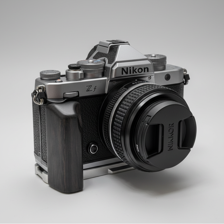 Nikon camera with Nikkor lens on a light surface