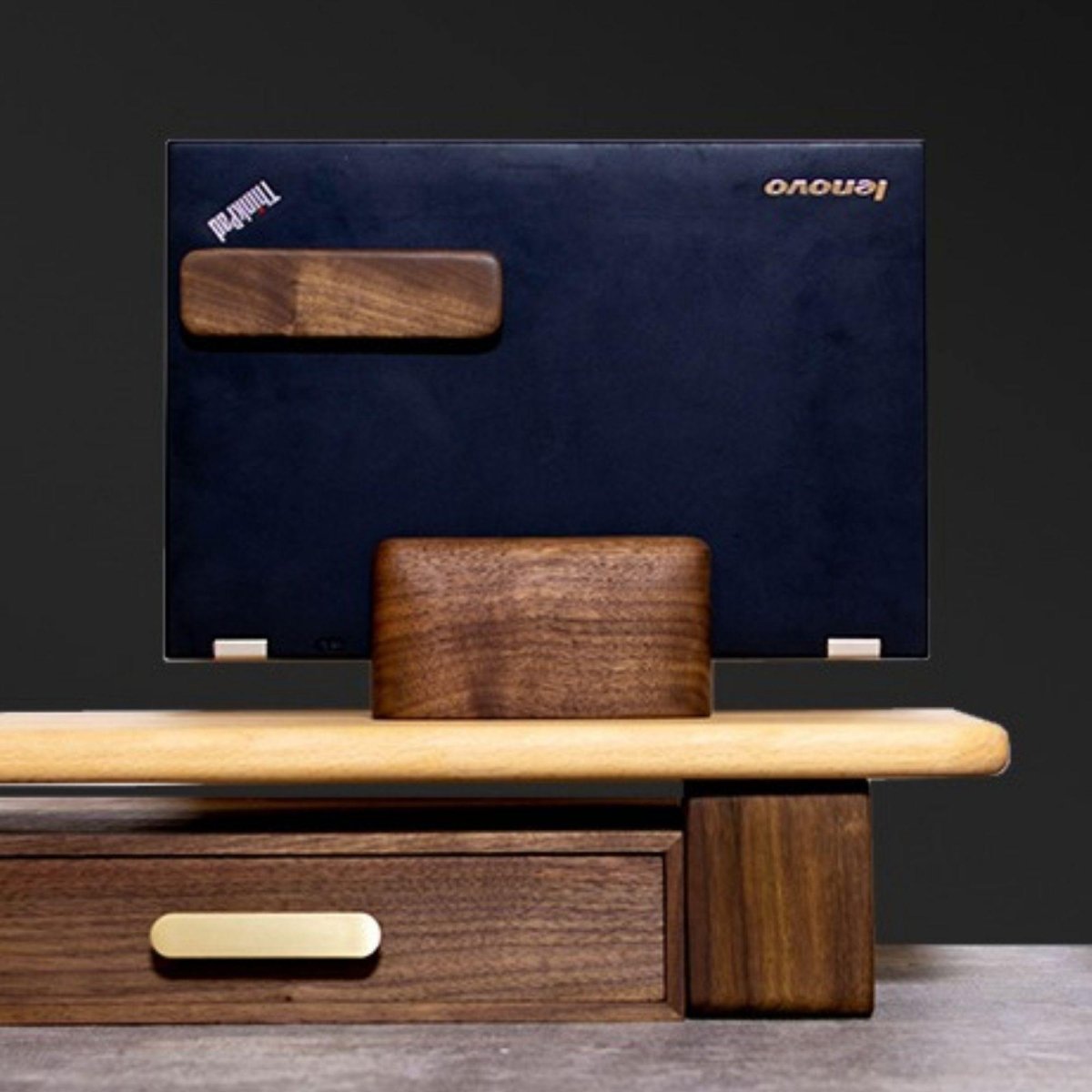 Natural Wood Vertical Laptop Stand Elegant Minimalist Design