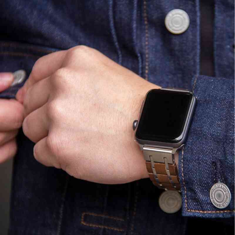 Walnut Silver Apple Watch Band - iWoodStore