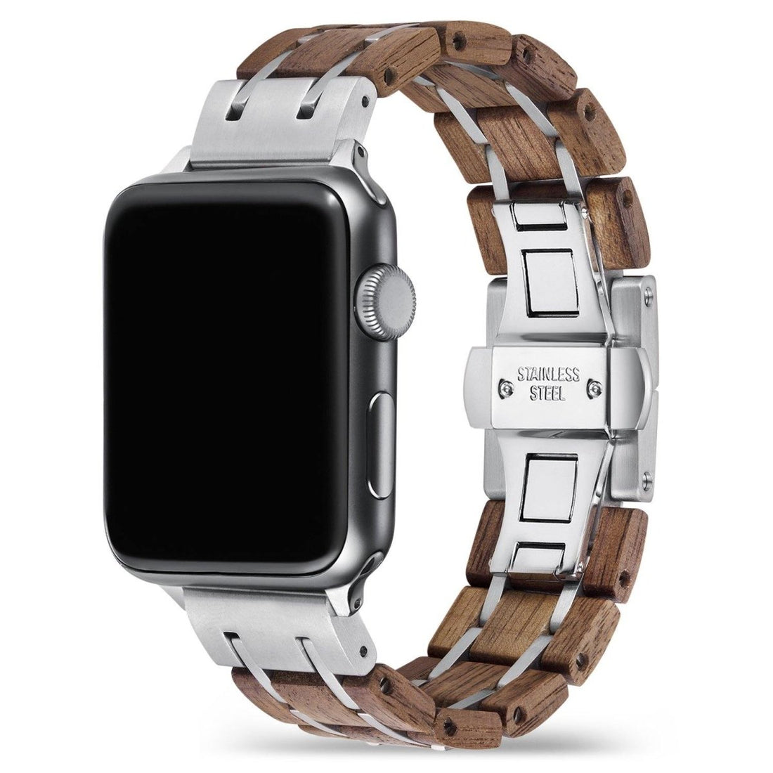 Walnut Silver Apple Watch Band - iWoodStore