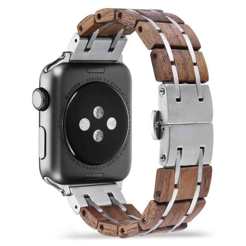 Walnut Silver Apple Watch Band - iWoodStore