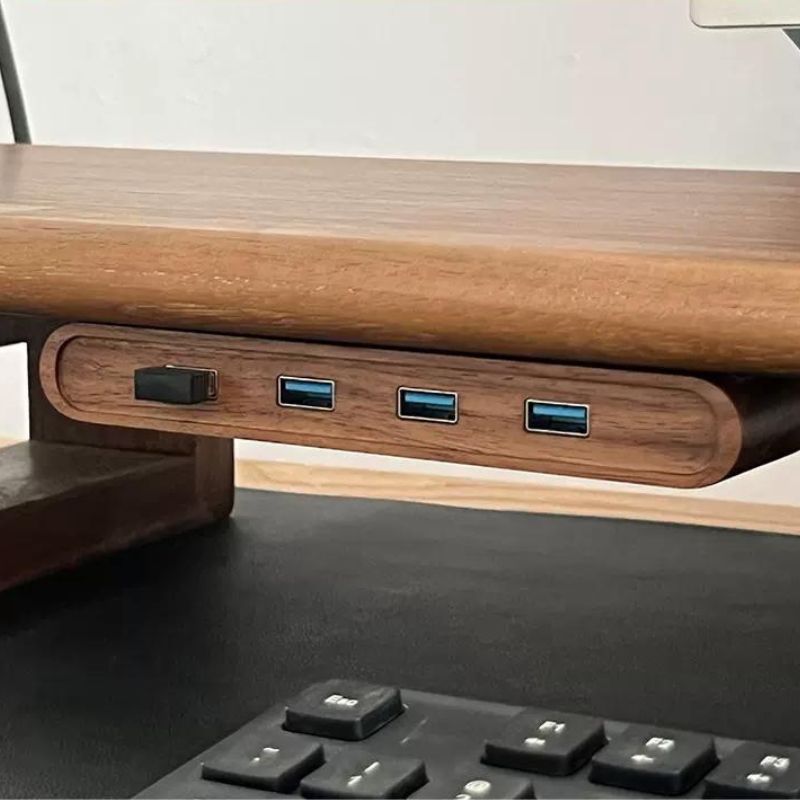Wooden 3.0 USB Extender For Desktop Under Desk Wood USB Hub