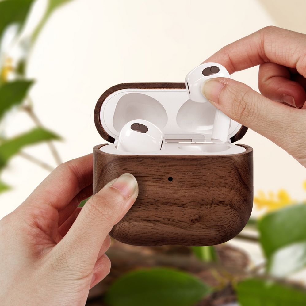 AirPods本体 ウッドケース付き Handmade Wooden Case for Apple AirPods 3: Premium Protection