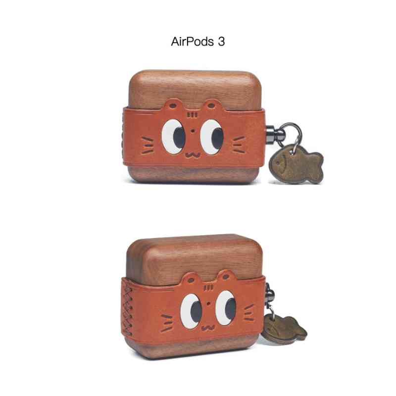 Wooden AirPods Case Cover Cute Cat Eyes - iWoodStore