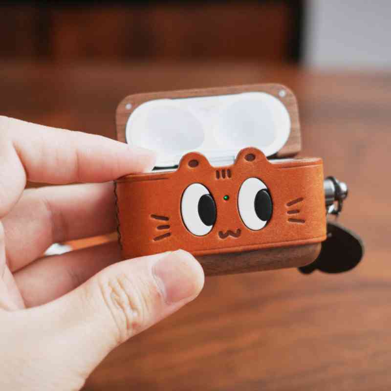 Wooden AirPods Case Cover Cute Cat Eyes - iWoodStore