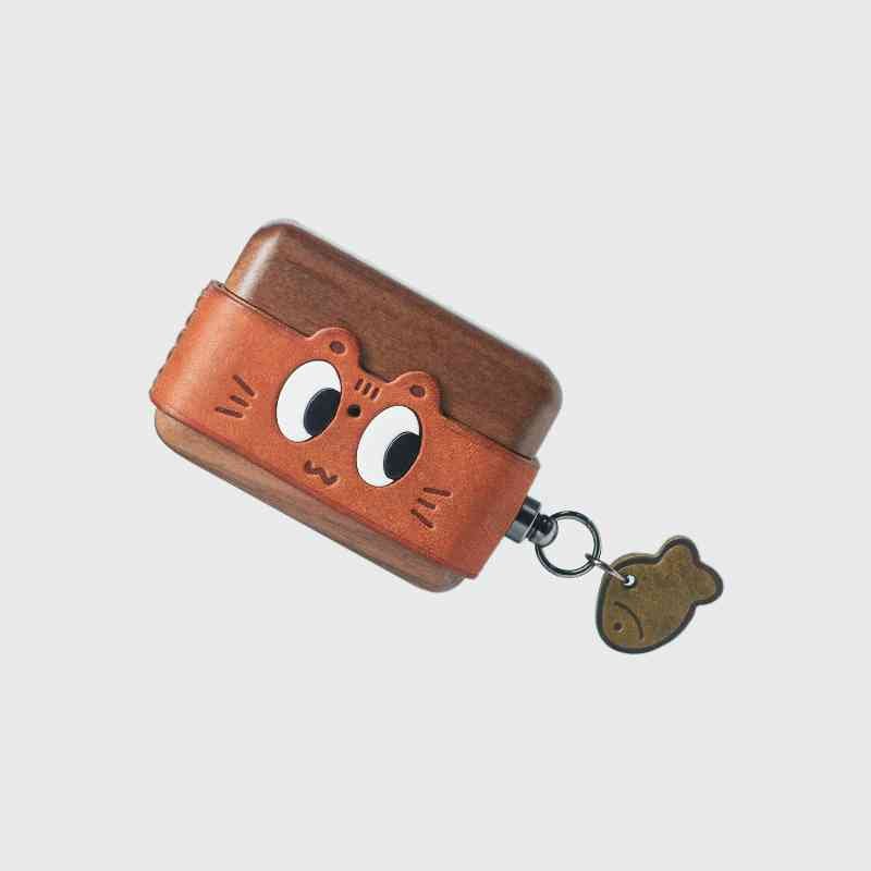 Wooden AirPods Case Cover Cute Cat Eyes - iWoodStore