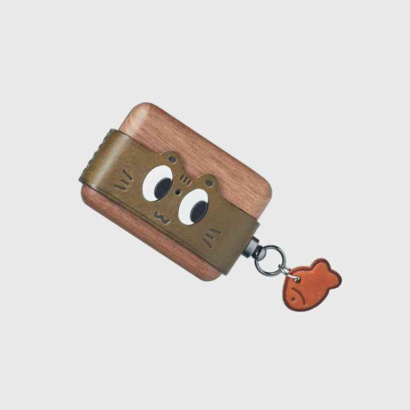 Wooden AirPods Case Cover Cute Cat Eyes - iWoodStore