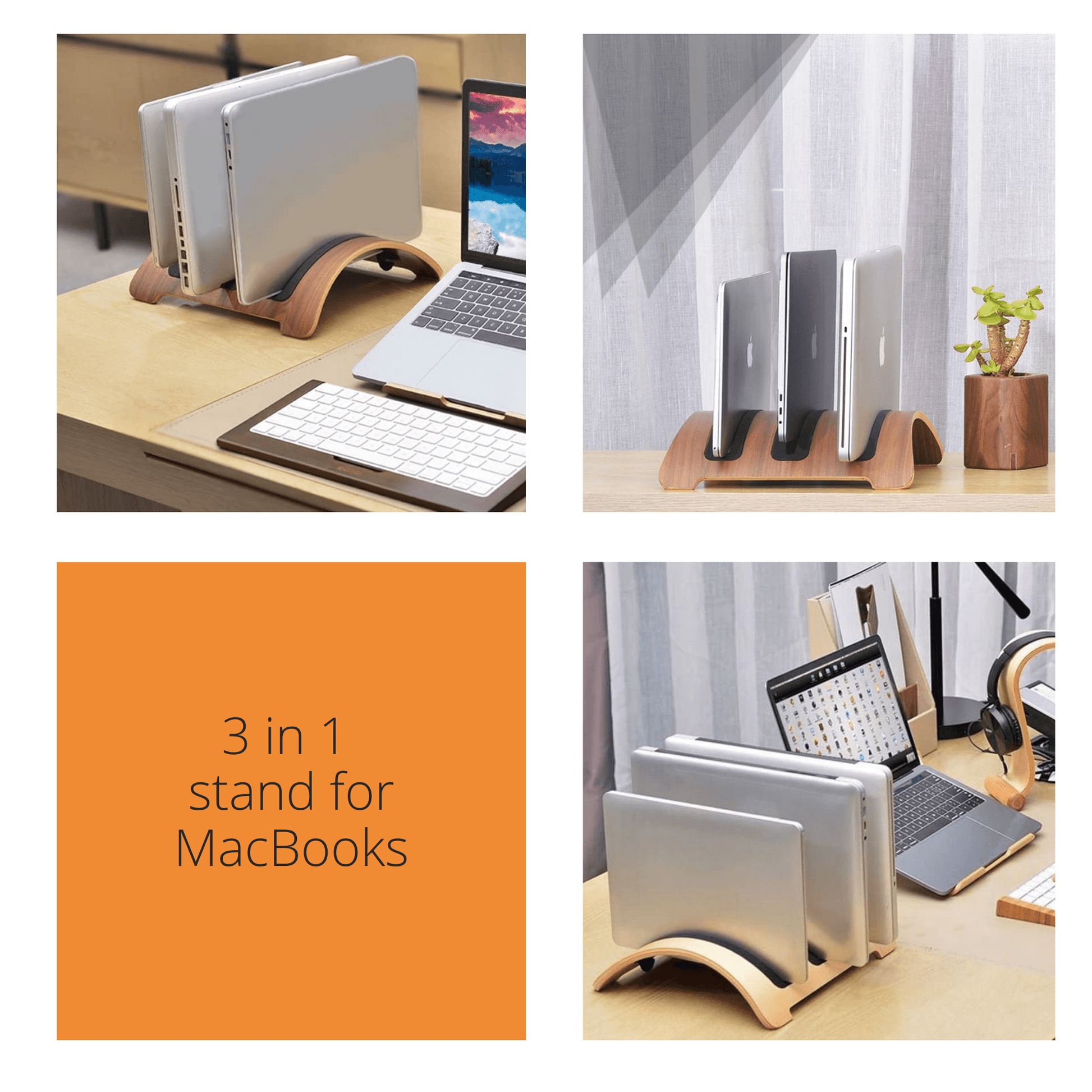 Vertical MacBook Stand 3 in 1 charging station 🌳 Natural Wood. ♻️ Eco-friendly. ✈️ Free Worldwide Shipping. 🎁 Perfect Gift.