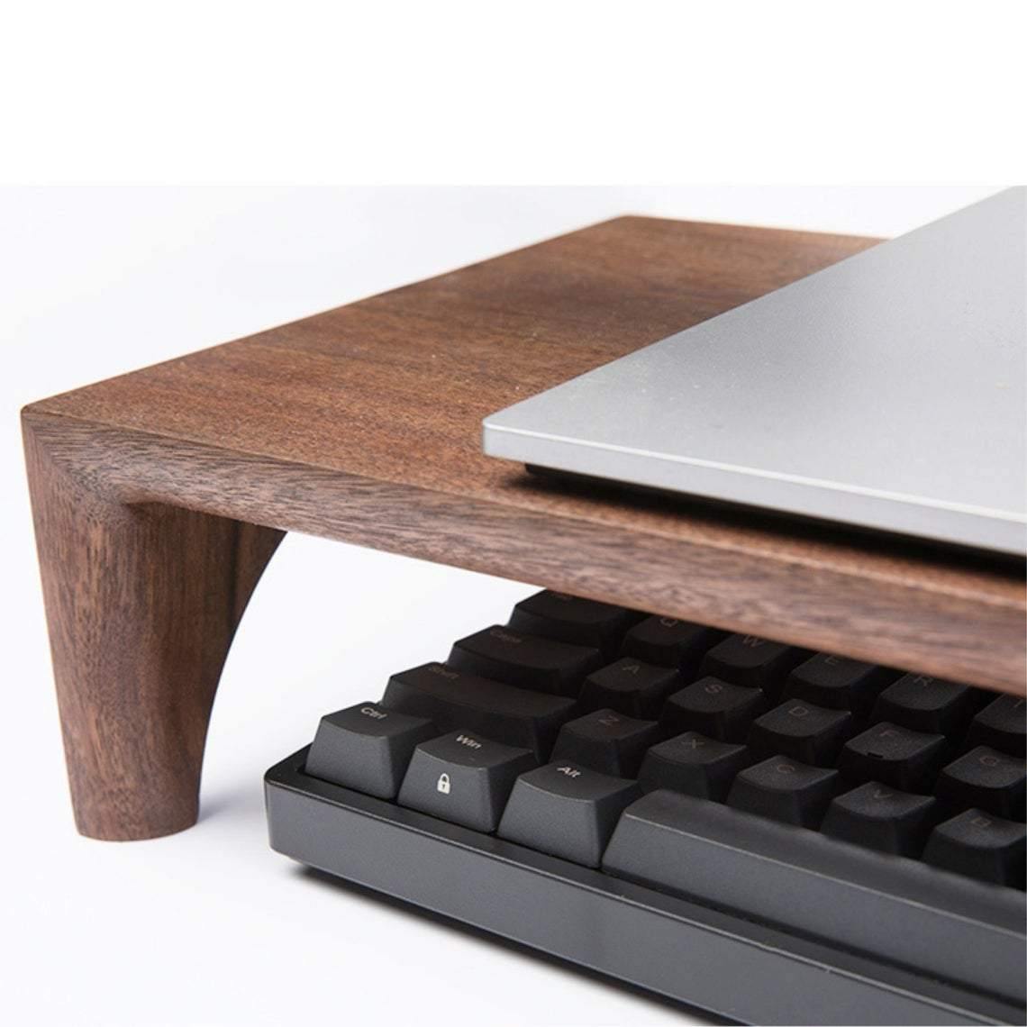 Walnut monitor stand for iMac, wood laptop stand, elevated computer display stand, solid walnut wood table table support for tv, desk stand