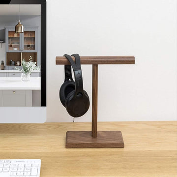 Wooden headphone stand for two headsets