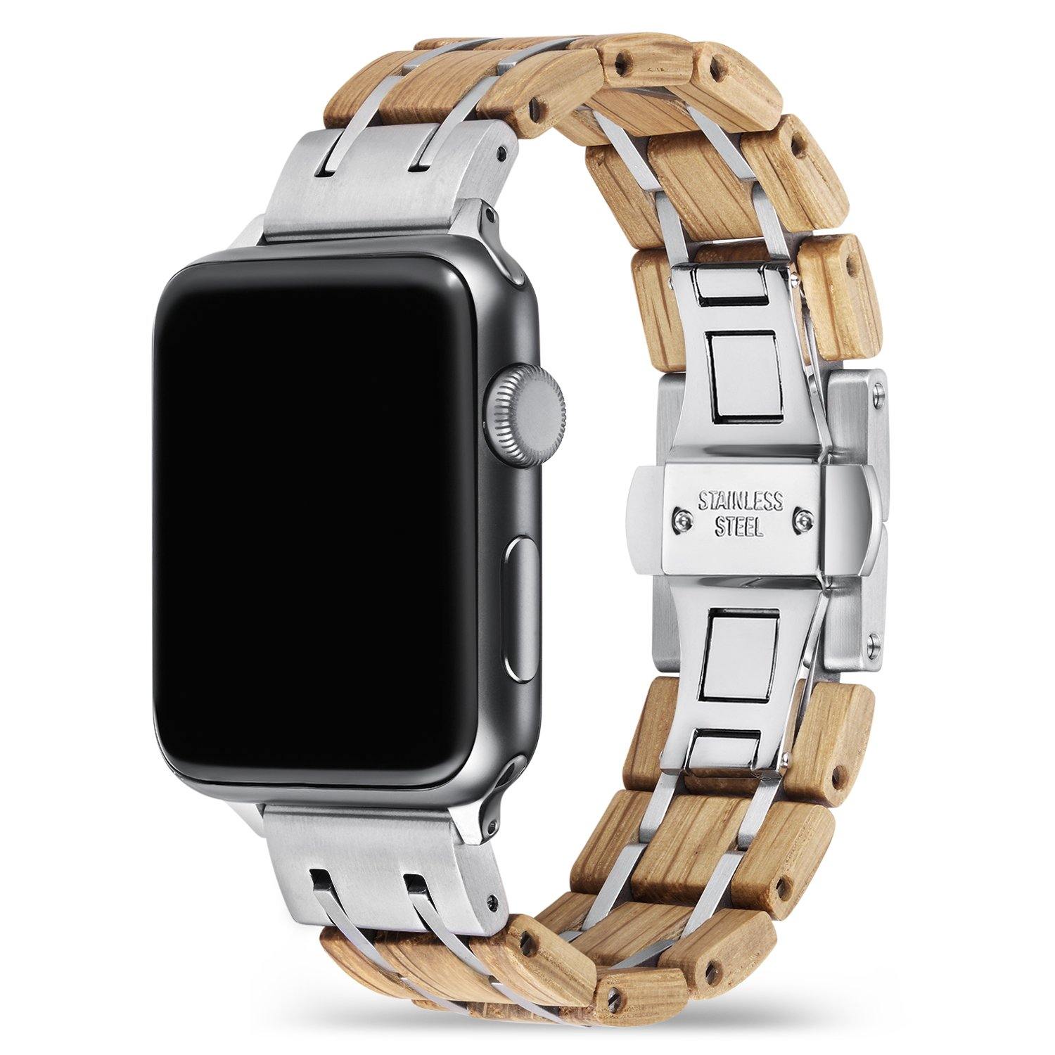 White Oak Silver Apple Watch Band 🌳 Natural Wood. ♻️ Eco-friendly. ✈️ Free Worldwide Shipping. 🎁 Perfect Gift.